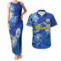 Micronesia Sea Turtle Couples Matching Tank Maxi Dress and Hawaiian Shirt Federated States Of Micronesia Tribal Floral Pattern