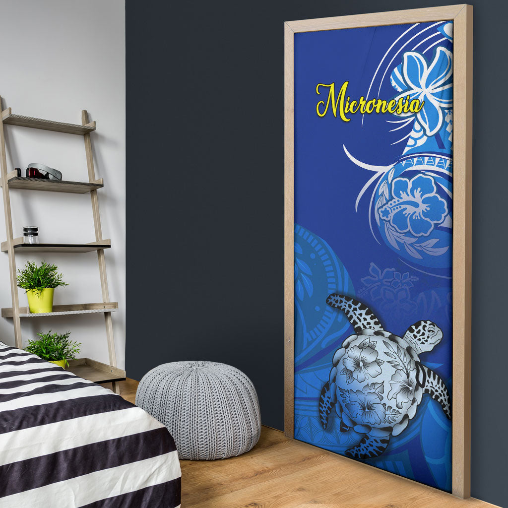 Micronesia Sea Turtle Door Cover Federated States Of Micronesia Tribal Floral Pattern