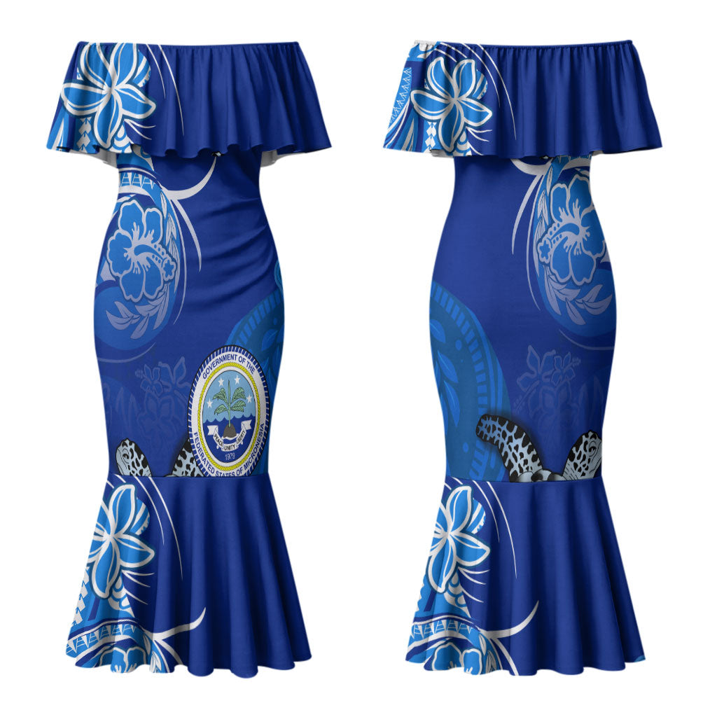Micronesia Sea Turtle Family Matching Mermaid Dress and Hawaiian Shirt Federated States Of Micronesia Tribal Floral Pattern