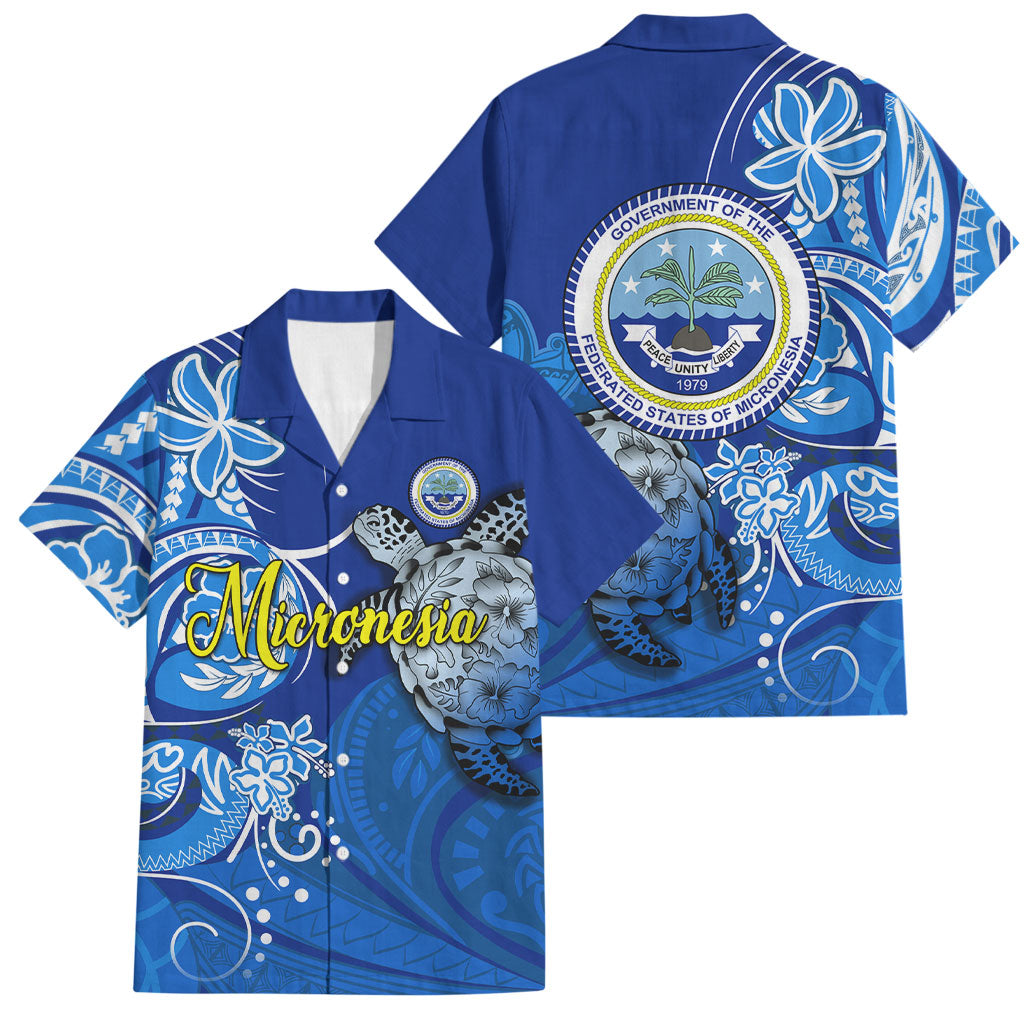 Micronesia Sea Turtle Family Matching Off The Shoulder Long Sleeve Dress and Hawaiian Shirt Federated States Of Micronesia Tribal Floral Pattern