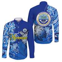 Micronesia Sea Turtle Family Matching Off The Shoulder Long Sleeve Dress and Hawaiian Shirt Federated States Of Micronesia Tribal Floral Pattern
