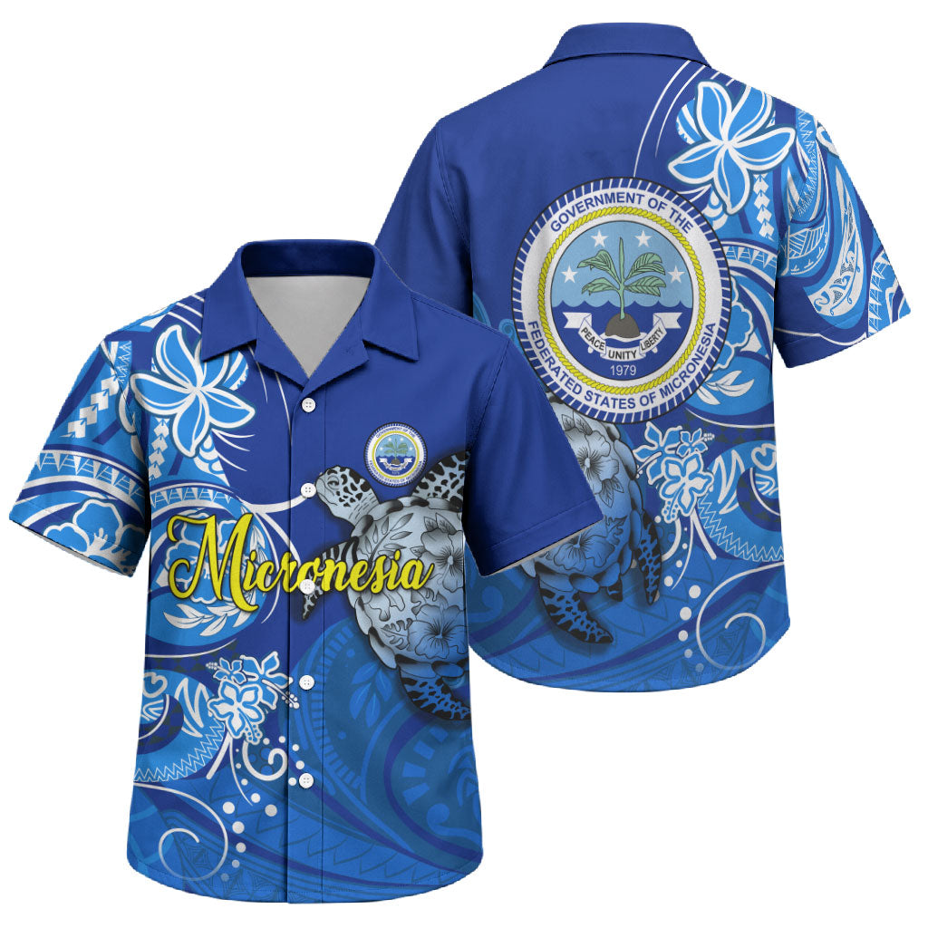 Micronesia Sea Turtle Family Matching Short Sleeve Bodycon Dress and Hawaiian Shirt Federated States Of Micronesia Tribal Floral Pattern