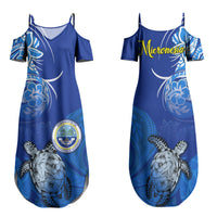 Micronesia Sea Turtle Family Matching Summer Maxi Dress and Hawaiian Shirt Federated States Of Micronesia Tribal Floral Pattern