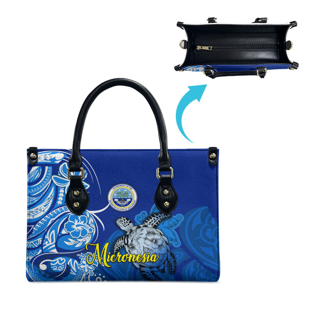 Micronesia Sea Turtle Leather Bag Federated States Of Micronesia Tribal Floral Pattern