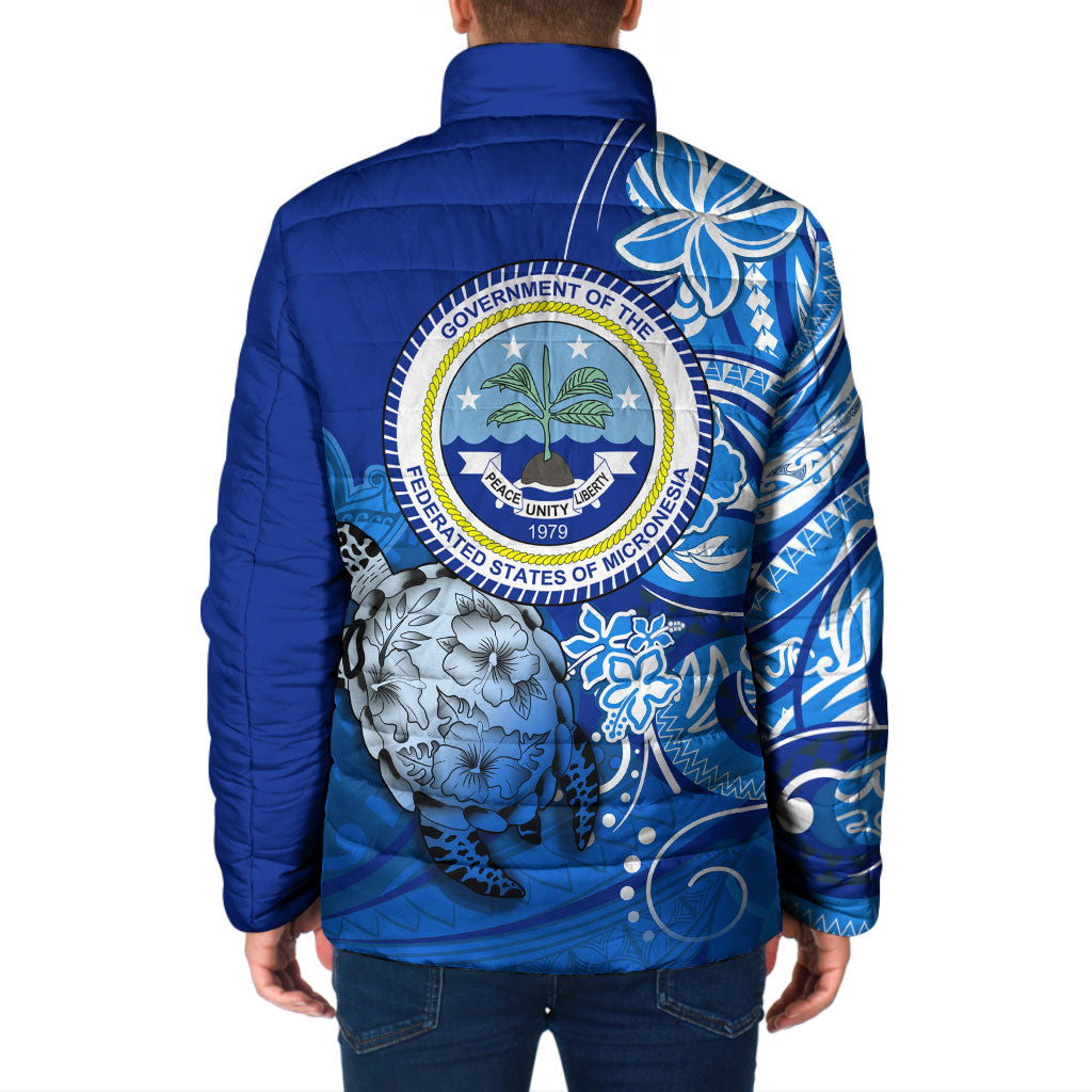 Micronesia Sea Turtle Padded Jacket Federated States Of Micronesia Tribal Floral Pattern