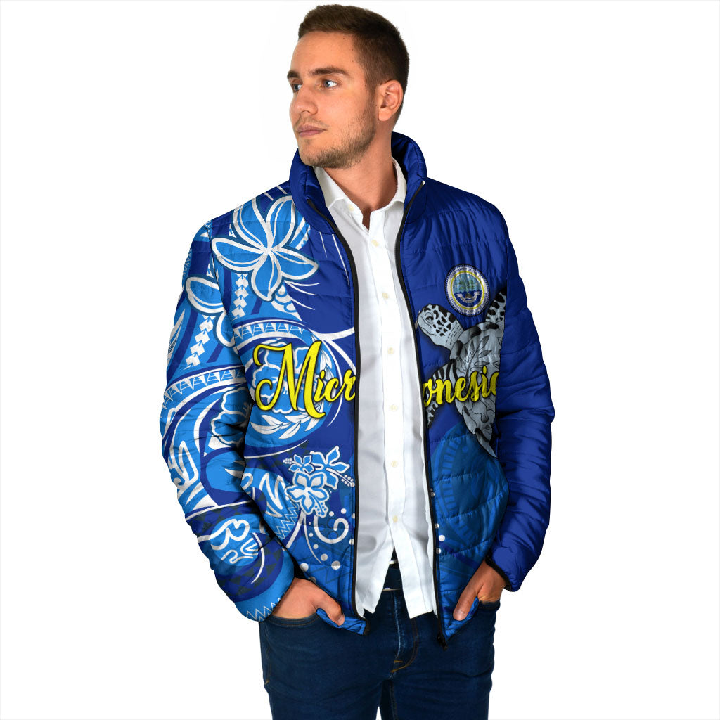 Micronesia Sea Turtle Padded Jacket Federated States Of Micronesia Tribal Floral Pattern