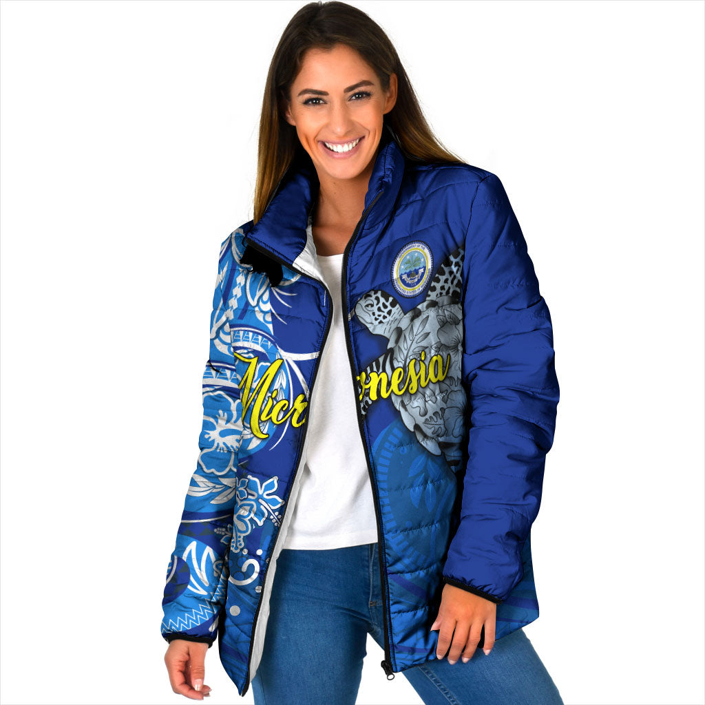 Micronesia Sea Turtle Padded Jacket Federated States Of Micronesia Tribal Floral Pattern