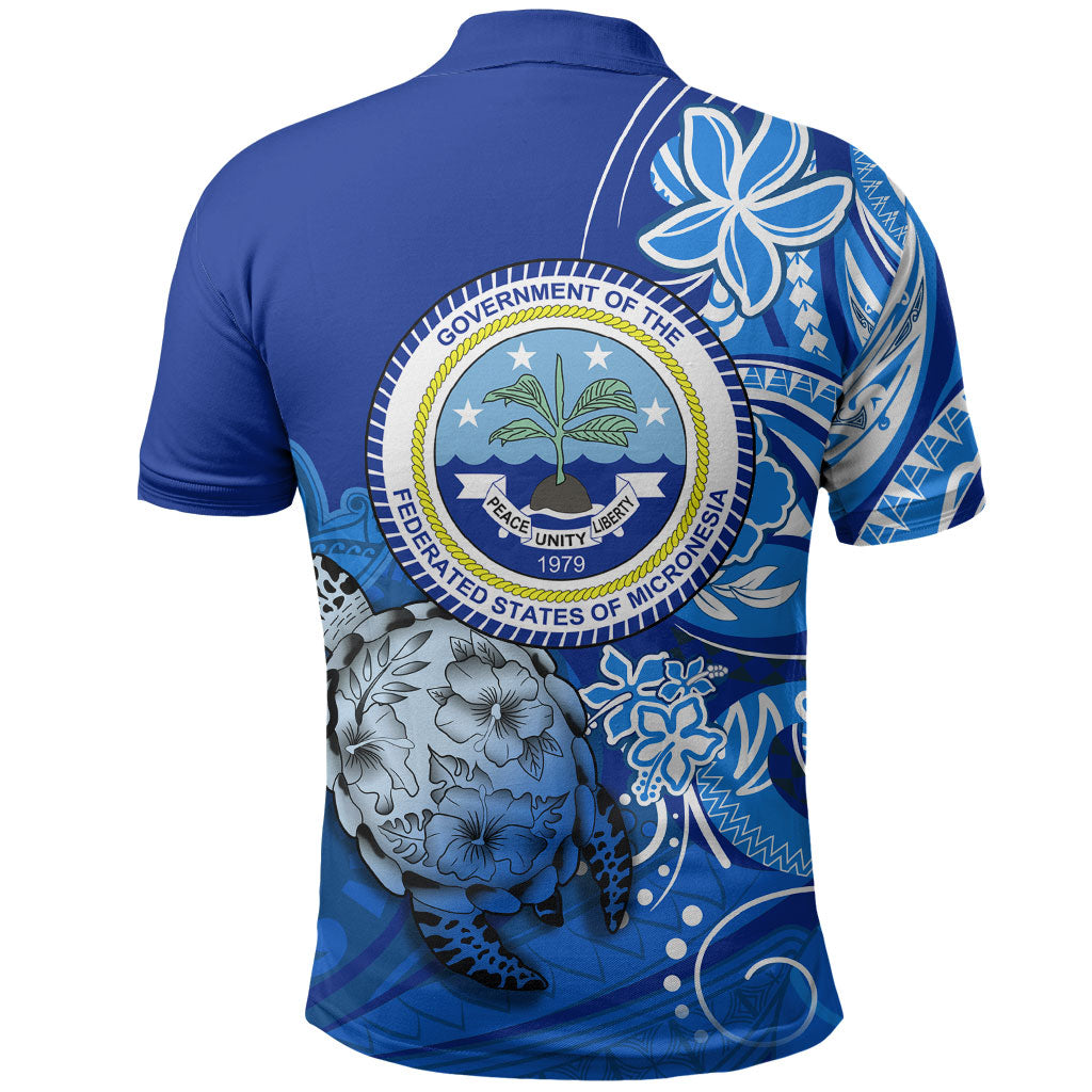 Micronesia Sea Turtle Polo Shirt Federated States Of Micronesia Tribal Floral Pattern