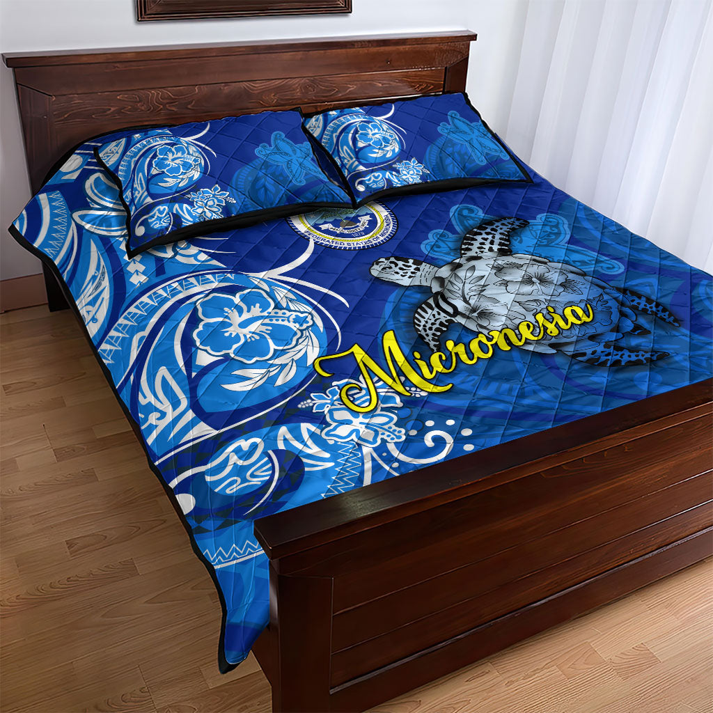 Micronesia Sea Turtle Quilt Bed Set Federated States Of Micronesia Tribal Floral Pattern