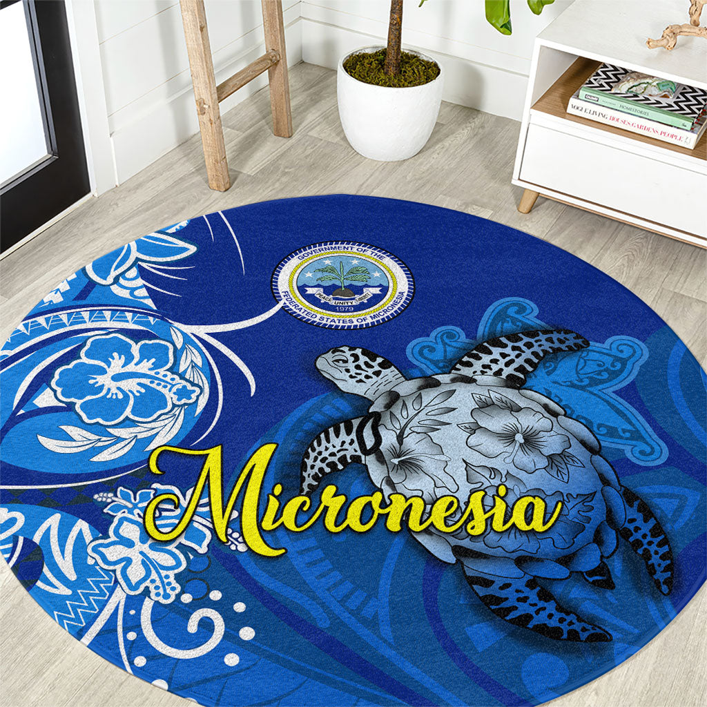 Micronesia Sea Turtle Round Carpet Federated States Of Micronesia Tribal Floral Pattern TS04 Blue White - Polynesian Pride