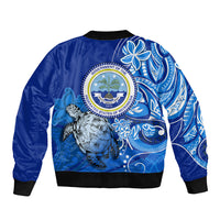 Micronesia Sea Turtle Sleeve Zip Bomber Jacket Federated States Of Micronesia Tribal Floral Pattern
