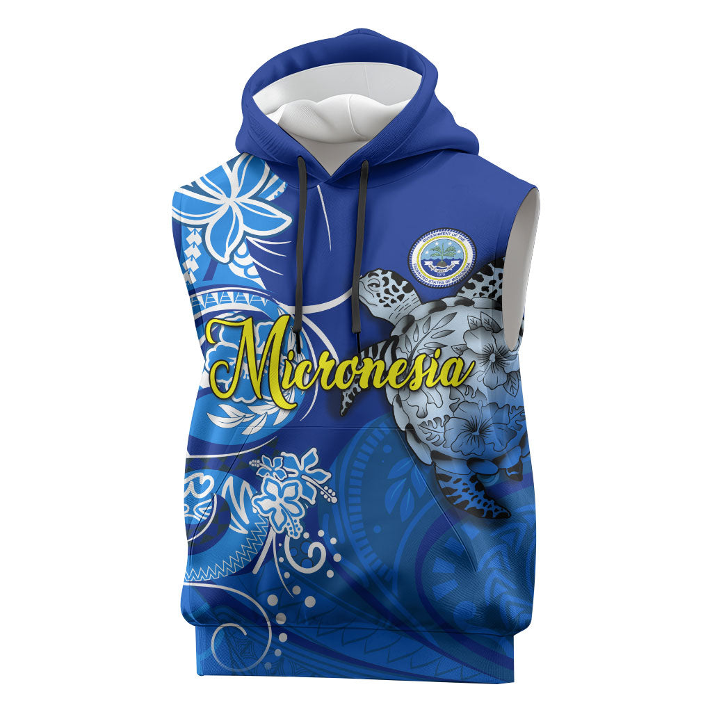 Micronesia Sea Turtle Sleeveless Hoodie Federated States Of Micronesia Tribal Floral Pattern