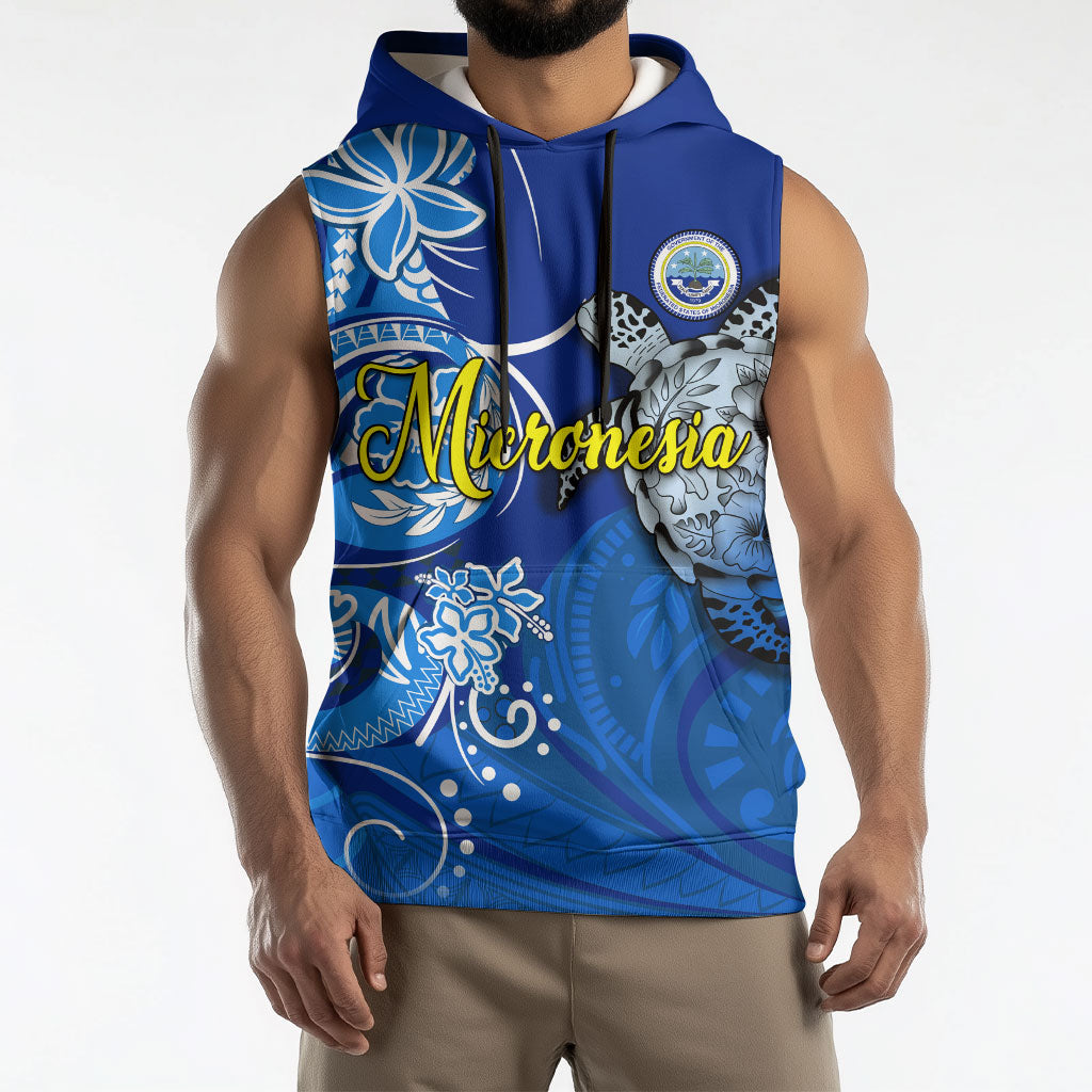 Micronesia Sea Turtle Sleeveless Hoodie Federated States Of Micronesia Tribal Floral Pattern