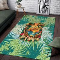 Personalized Polynesia 50th Birthday Area Rug Vintage Hawaiian Floral Ukulele Tropical Sunset Art TS04 Green - Polynesian Pride