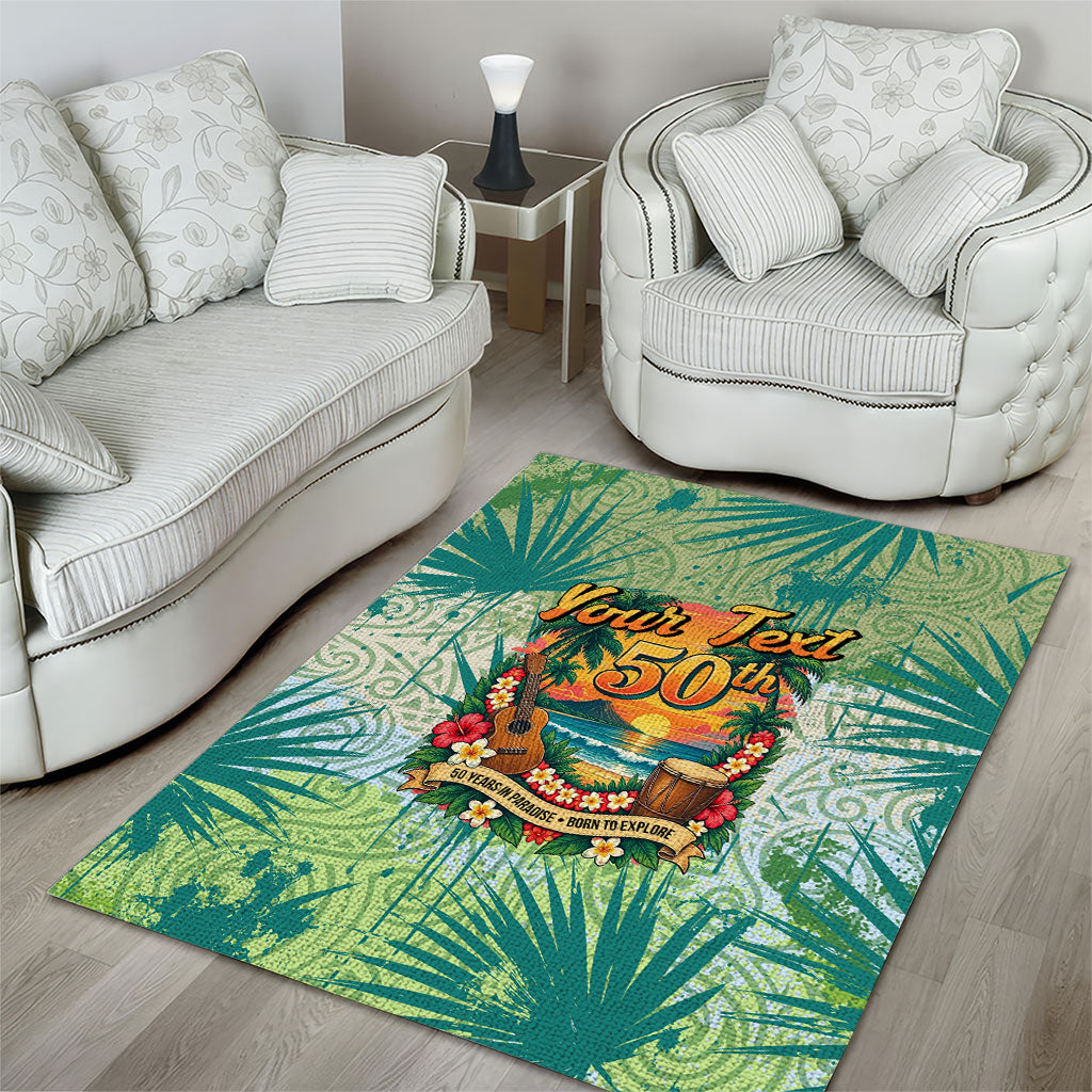 Personalized Polynesia 50th Birthday Area Rug Vintage Hawaiian Floral Ukulele Tropical Sunset Art TS04 - Polynesian Pride