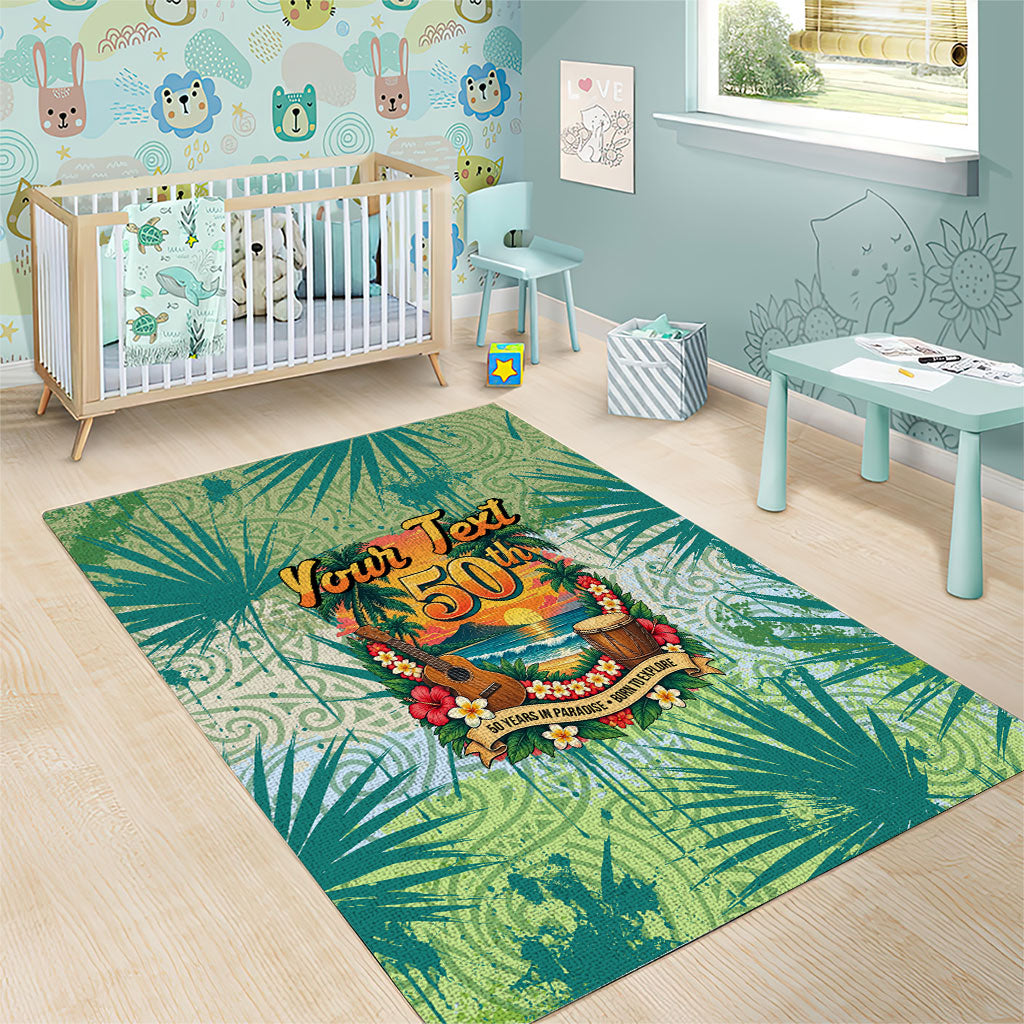 Personalized Polynesia 50th Birthday Area Rug Vintage Hawaiian Floral Ukulele Tropical Sunset Art TS04 - Polynesian Pride