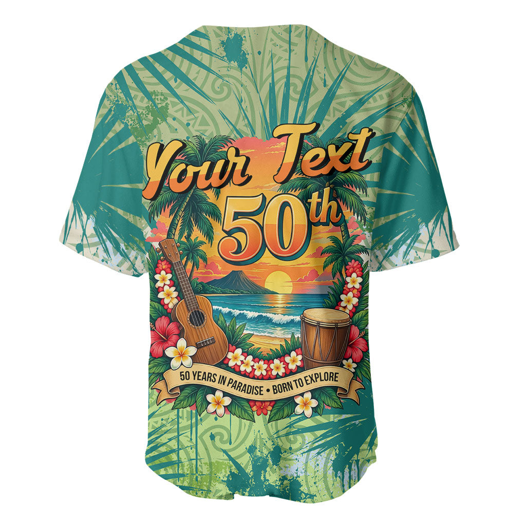 Personalized Polynesia 50th Birthday Baseball Jersey Vintage Hawaiian Floral Ukulele Tropical Sunset Art TS04 - Polynesian Pride