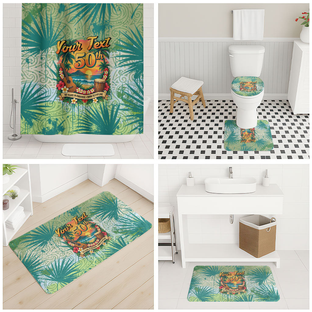 Personalized Polynesia 50th Birthday Bathroom Set Vintage Hawaiian Floral Ukulele Tropical Sunset Art TS04 - Polynesian Pride