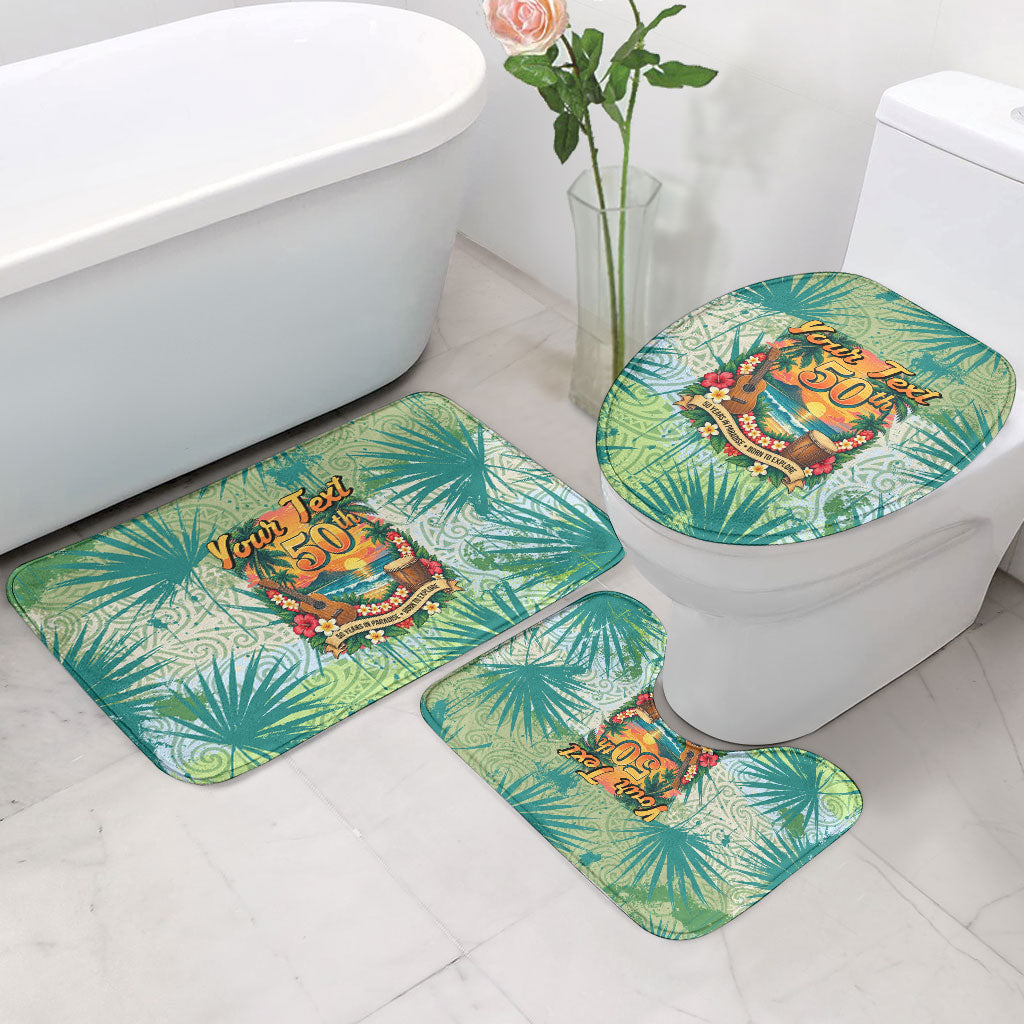 Personalized Polynesia 50th Birthday Bathroom Set Vintage Hawaiian Floral Ukulele Tropical Sunset Art TS04 - Polynesian Pride