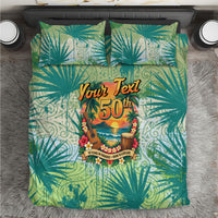 Personalized Polynesia 50th Birthday Bedding Set Vintage Hawaiian Floral Ukulele Tropical Sunset Art TS04 Green - Polynesian Pride