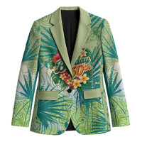 Personalized Polynesia 50th Birthday Blazer Vintage Hawaiian Floral Ukulele Tropical Sunset Art TS04 Unisex Green - Polynesian Pride
