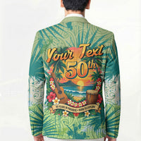 Personalized Polynesia 50th Birthday Blazer Vintage Hawaiian Floral Ukulele Tropical Sunset Art TS04 - Polynesian Pride