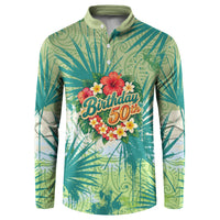 Personalized Polynesia 50th Birthday Button Sweatshirt Vintage Hawaiian Floral Ukulele Tropical Sunset Art TS04 Green - Polynesian Pride