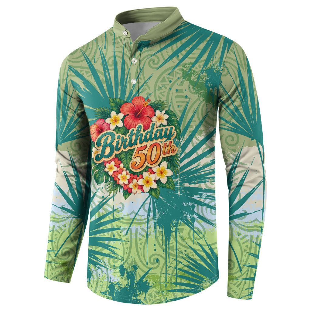Personalized Polynesia 50th Birthday Button Sweatshirt Vintage Hawaiian Floral Ukulele Tropical Sunset Art TS04 - Polynesian Pride