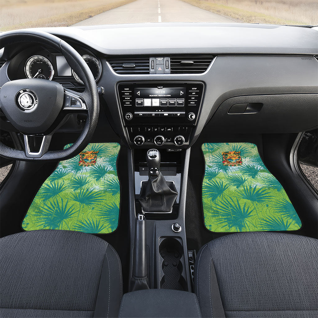 Personalized Polynesia 50th Birthday Car Mats Vintage Hawaiian Floral Ukulele Tropical Sunset Art TS04 Set 2pcs - Front Green - Polynesian Pride