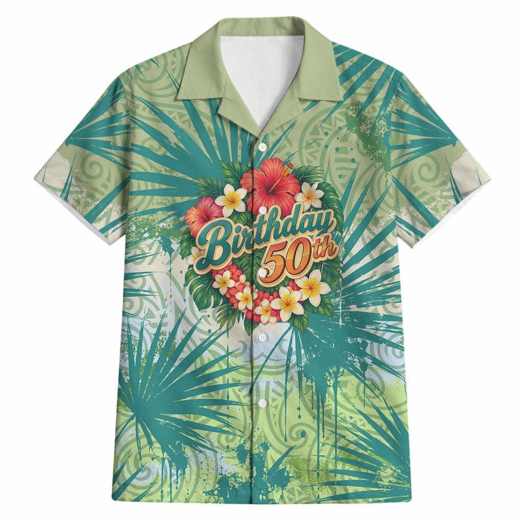 Personalized Polynesia 50th Birthday Hawaiian Shirt Vintage Hawaiian Floral Ukulele Tropical Sunset Art TS04 Green - Polynesian Pride