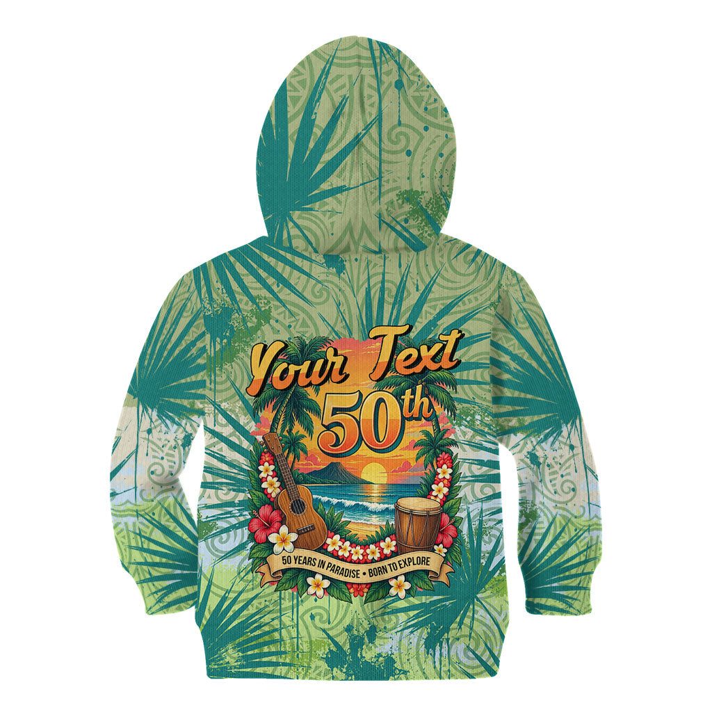 Personalized Polynesia 50th Birthday Kid Hoodie Vintage Hawaiian Floral Ukulele Tropical Sunset Art TS04 - Polynesian Pride