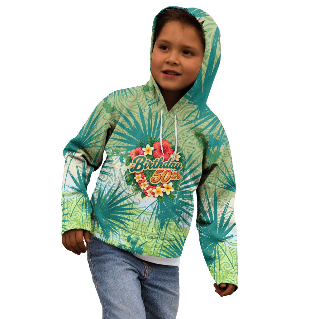 Personalized Polynesia 50th Birthday Kid Hoodie Vintage Hawaiian Floral Ukulele Tropical Sunset Art TS04 - Polynesian Pride