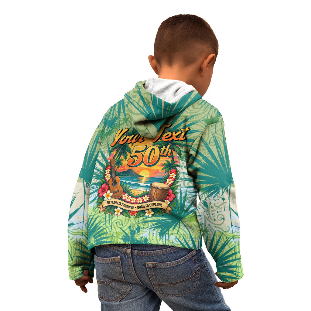 Personalized Polynesia 50th Birthday Kid Hoodie Vintage Hawaiian Floral Ukulele Tropical Sunset Art TS04 - Polynesian Pride