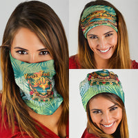 Personalized Polynesia 50th Birthday Neck Gaiter Vintage Hawaiian Floral Ukulele Tropical Sunset Art TS04 - Polynesian Pride