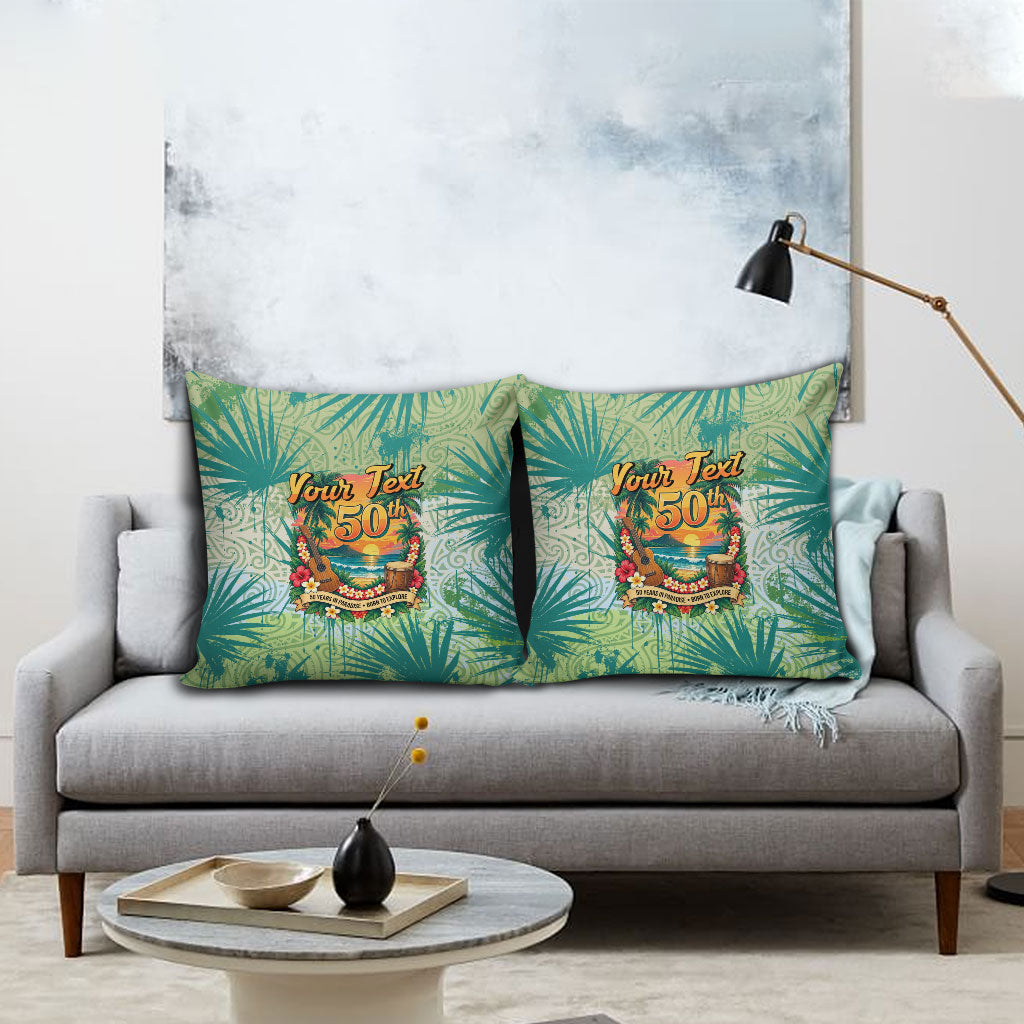 Personalized Polynesia 50th Birthday Pillow Cover Vintage Hawaiian Floral Ukulele Tropical Sunset Art TS04 - Polynesian Pride