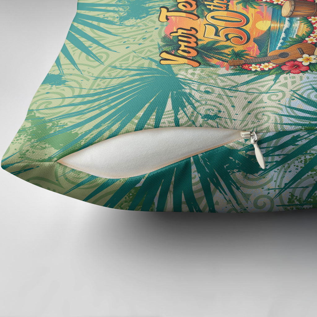 Personalized Polynesia 50th Birthday Pillow Cover Vintage Hawaiian Floral Ukulele Tropical Sunset Art TS04 - Polynesian Pride