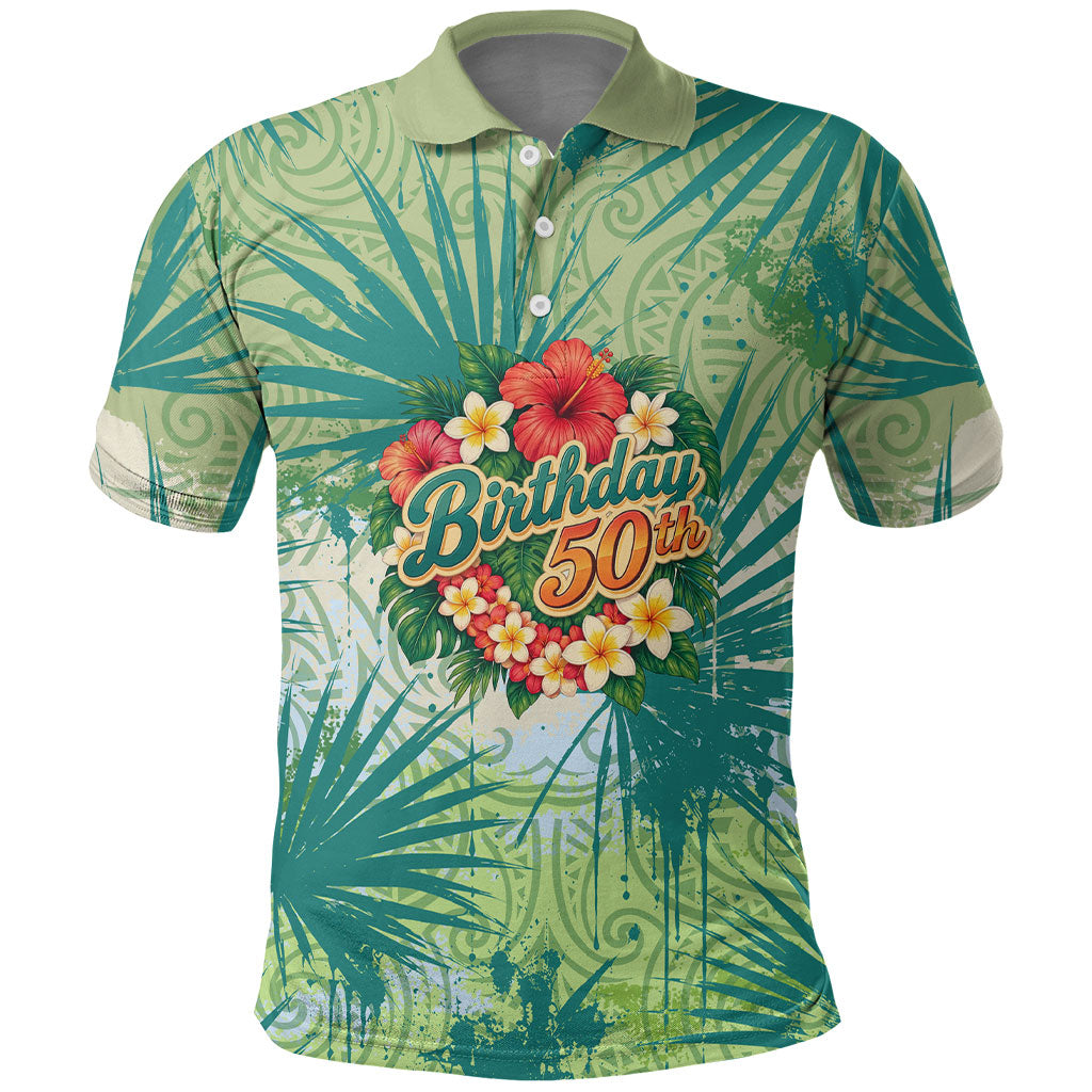Personalized Polynesia 50th Birthday Polo Shirt Vintage Hawaiian Floral Ukulele Tropical Sunset Art TS04 Green - Polynesian Pride