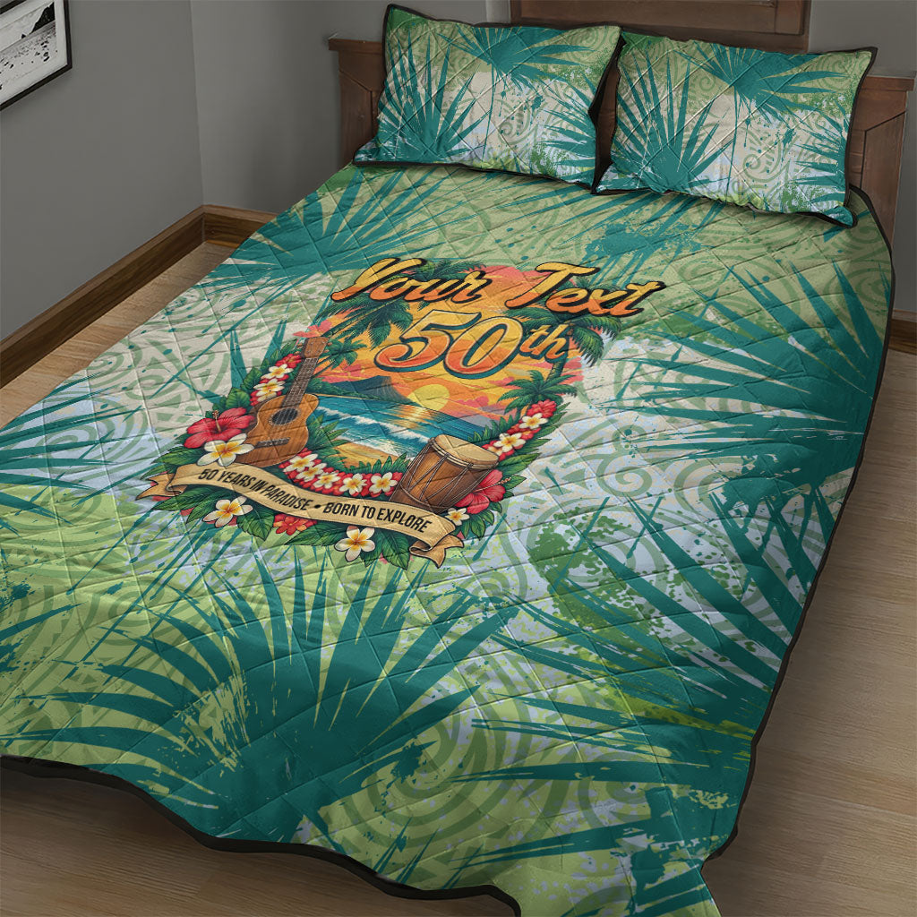 Personalized Polynesia 50th Birthday Quilt Bed Set Vintage Hawaiian Floral Ukulele Tropical Sunset Art TS04 - Polynesian Pride