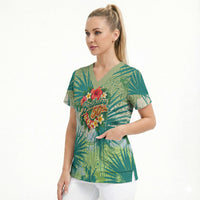 Personalized Polynesia 50th Birthday Scrub Top Vintage Hawaiian Floral Ukulele Tropical Sunset Art TS04 - Polynesian Pride