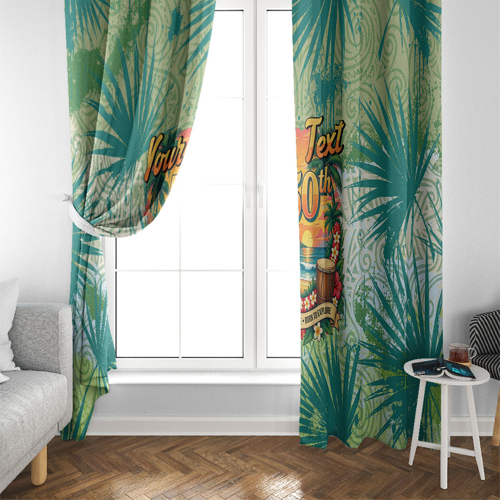 Personalized Polynesia 50th Birthday Window Curtain Vintage Hawaiian Floral Ukulele Tropical Sunset Art TS04 - Polynesian Pride