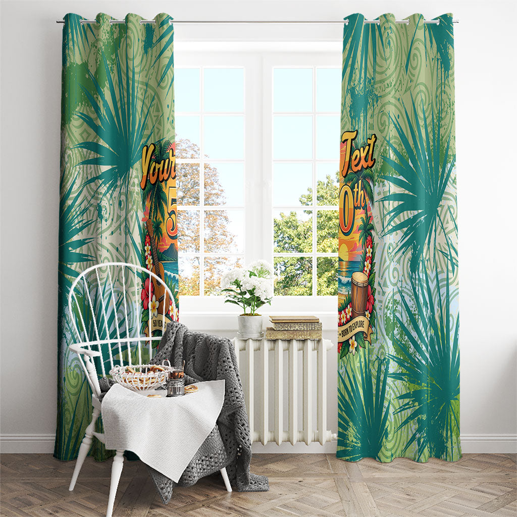Personalized Polynesia 50th Birthday Window Curtain Vintage Hawaiian Floral Ukulele Tropical Sunset Art TS04 - Polynesian Pride