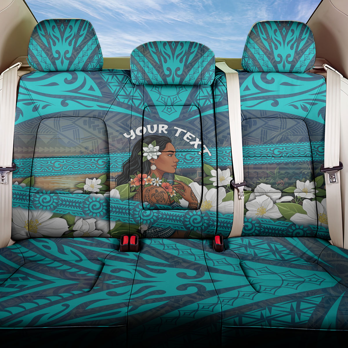 Personalized Polynesian Woman 50th Birthday Back Car Seat Cover Traditional Pacific Tribal Tattoo Floral Art TS04 One Size Blue - Polynesian Pride