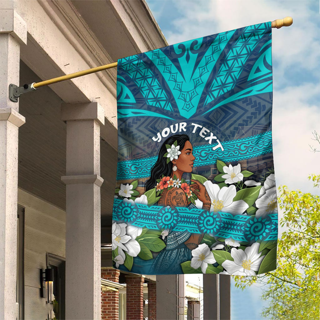 Personalized Polynesian Woman 50th Birthday Garden Flag Traditional Pacific Tribal Tattoo Floral Art TS04 House Flag Blue - Polynesian Pride