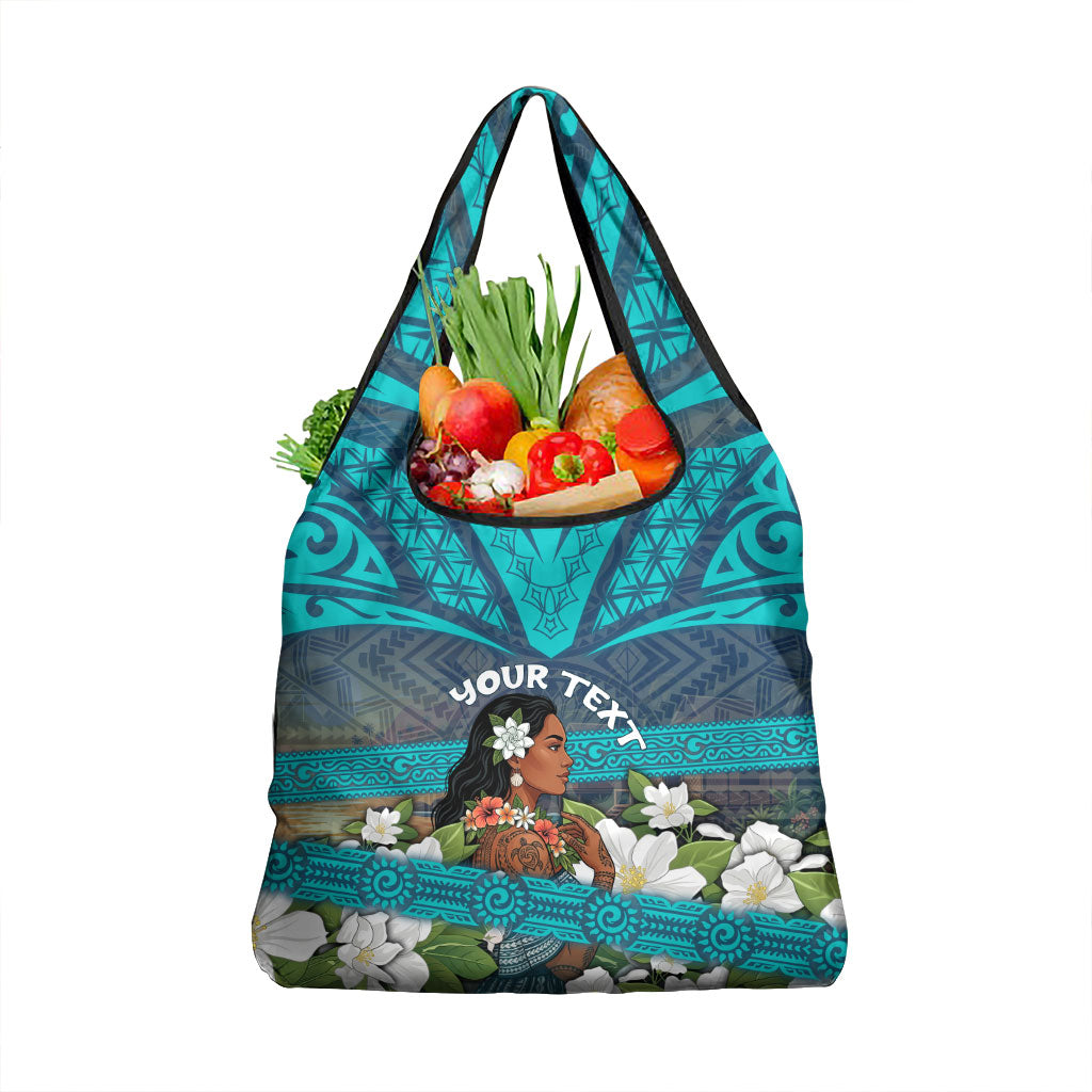 Personalized Polynesian Woman 50th Birthday Grocery Bag Traditional Pacific Tribal Tattoo Floral Art TS04 1-pack One Size Blue - Polynesian Pride