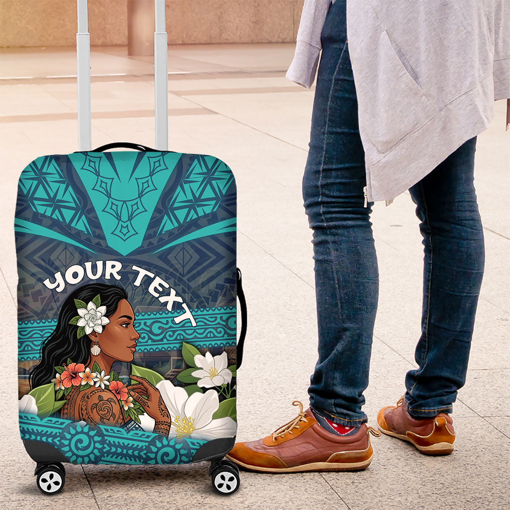 Personalized Polynesian Woman 50th Birthday Luggage Cover Traditional Pacific Tribal Tattoo Floral Art TS04 Blue - Polynesian Pride