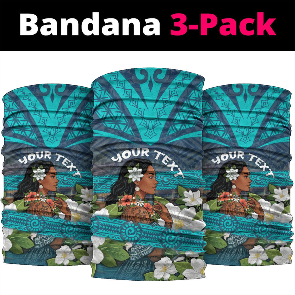 Personalized Polynesian Woman 50th Birthday Neck Gaiter Traditional Pacific Tribal Tattoo Floral Art TS04 package One Size: 25*50cm Blue - Polynesian Pride