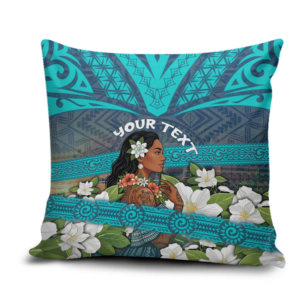 Personalized Polynesian Woman 50th Birthday Pillow Cover Traditional Pacific Tribal Tattoo Floral Art TS04 Blue - Polynesian Pride