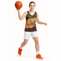 Tropical Christmas In July Santa Claus Basketball Jersey Festive Hawaiian With Beach Reindeer Sleigh