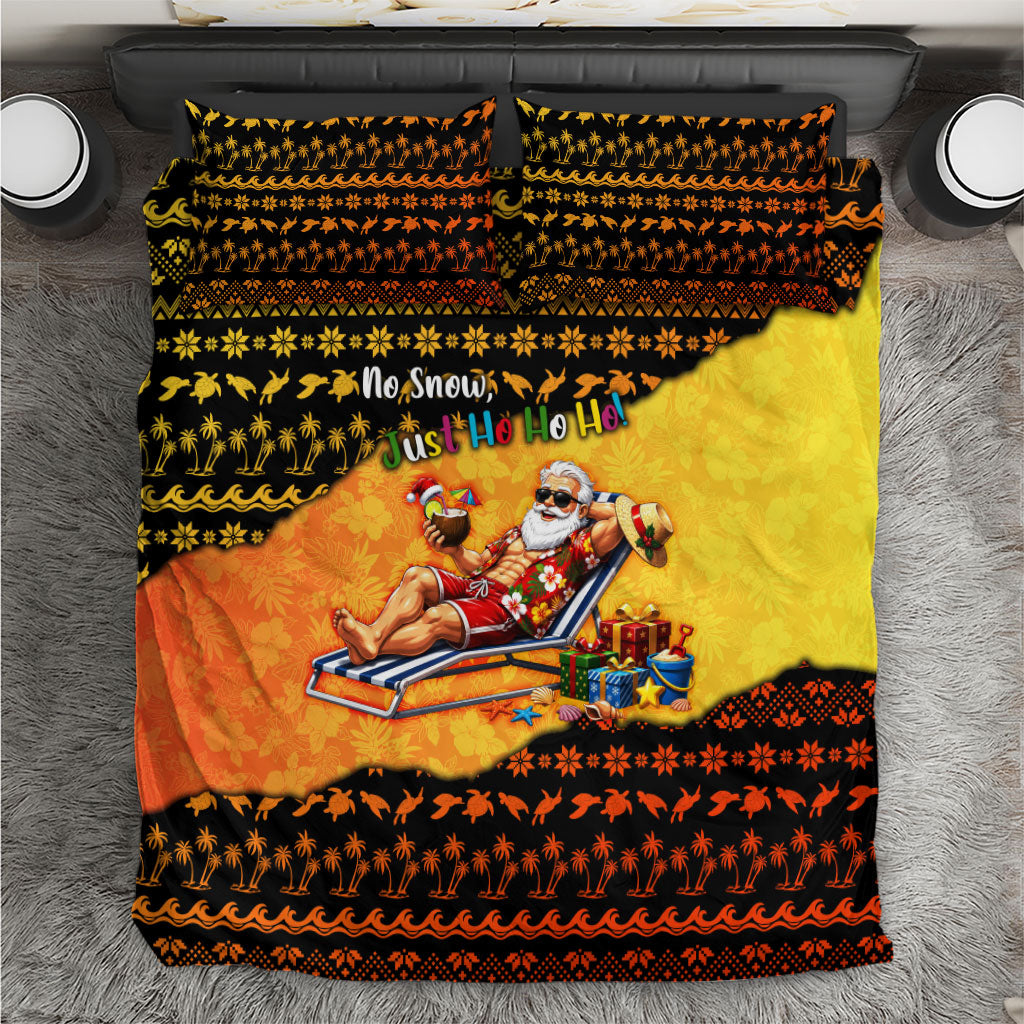 Tropical Christmas In July Santa Claus Bedding Set Festive Hawaiian With Beach Reindeer Sleigh TS04 Orange Black - Polynesian Pride