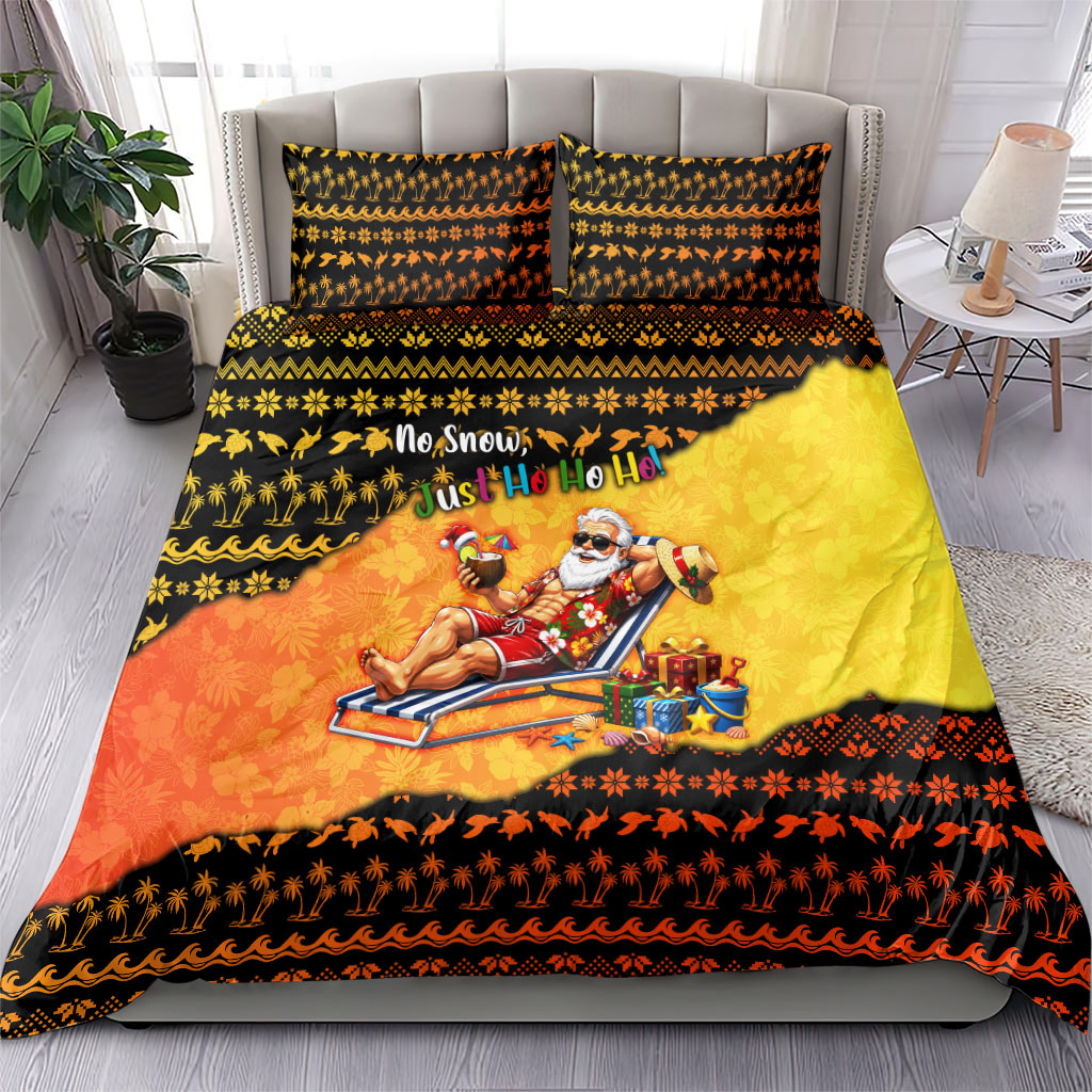 Tropical Christmas In July Santa Claus Bedding Set Festive Hawaiian With Beach Reindeer Sleigh